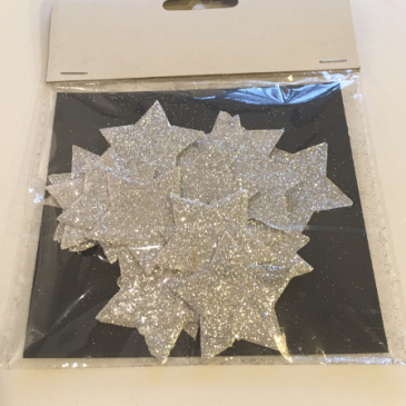 Stjerner med glimmer - Flade Ø 3 cm - Sølv