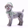 Jule hund - 7 cm - Grå med grøn