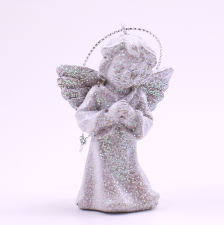 Engel der beder - 7 cm - Hvid med glimmer