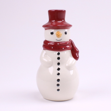 Snemand Keramik - 12 cm - Hvid og rød