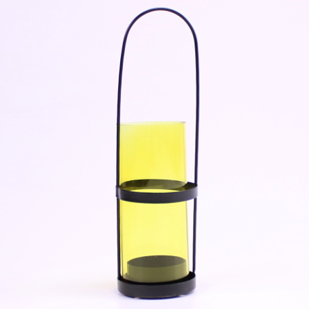 Lanterne med farvet glas - 20 cm - Gul