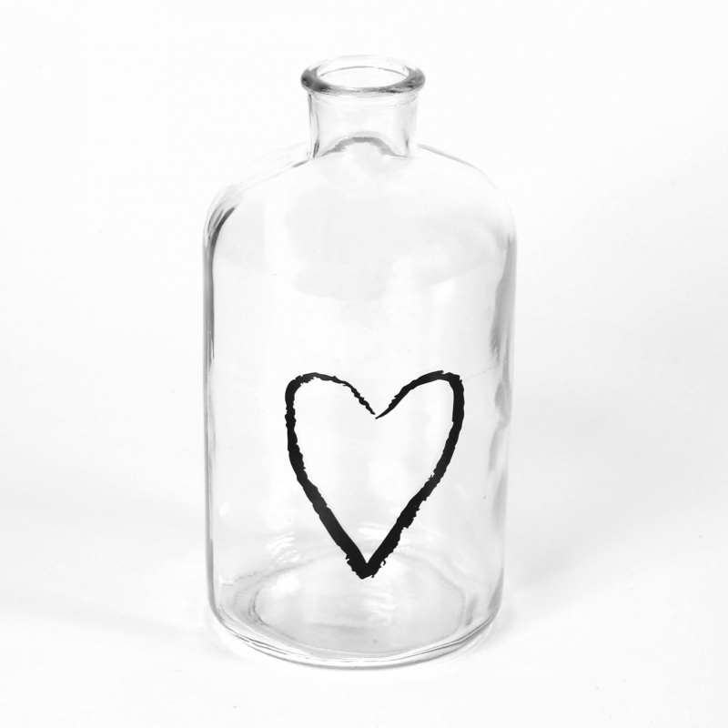 Glasvase med hjertedekor - H20 cm
