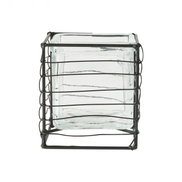 Glas fyrfadsstage i trådnet - B8,5 x H9,5 cm