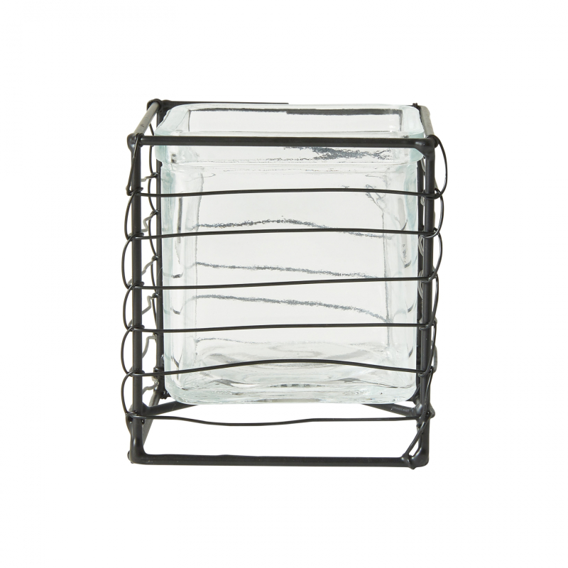 7: Glas fyrfadsstage i trådnet - B8,5 x H9,5 cm