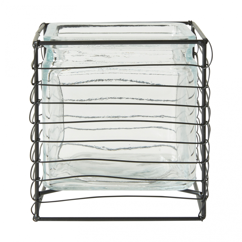 #3 - Glas fyrfadsstage i trådnet - B11 x H11,5 cm