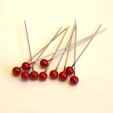 Røde perler på nål -6 mm - 10 stk.
