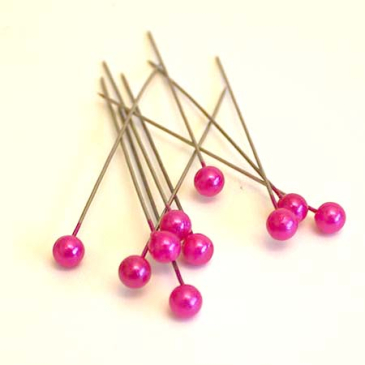 Pink perler på nål -6 mm - 10 stk.