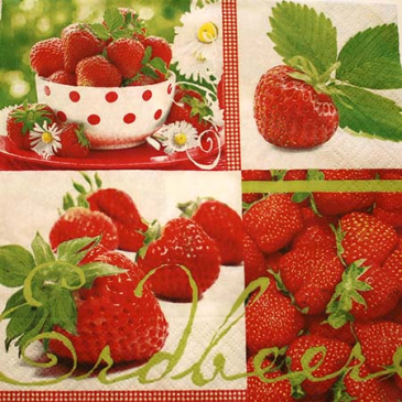 Frokost serviet - 20 stk. - 33 x 33 cm- Jordbær firkanter