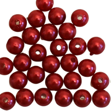 Små røde perler - 1 cm - ca 30 stk.