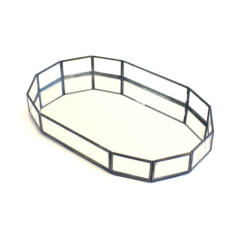 Oval fad med spejl - metal - 38,5 cm