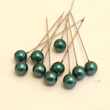 Jadegrønne perler på nål - 6 mm -10 stk.