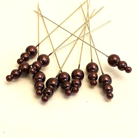 Billede af 3 perler på nål - Brun - 10 stk