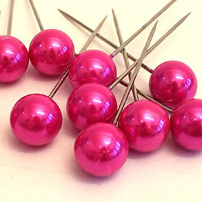 Pink perler på nål -Ø 2 cm - 10 stk.