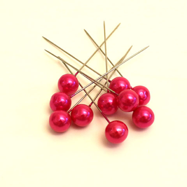 Pink perler på nål -Ø 8 mm - 10 stk.