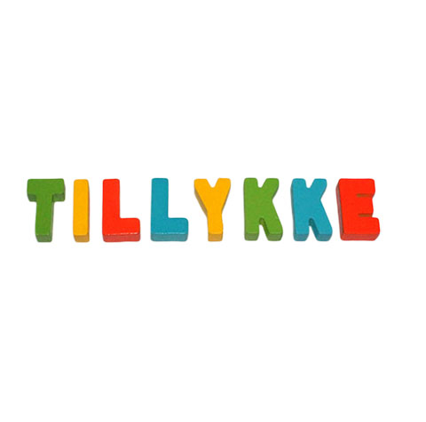Træbogstaver - TILLYKKE (gul/lime/orange/turkis) - 5 cm
