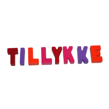 Træbogstaver - TILLYKKE (lilla/orange/pink/rød)