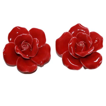 Rose keramik - Rød Ø 5 cm 2 stk