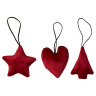 Julepynt i velour - Hjerte - H 9 cm - Rød