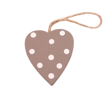Mini Hjerte i træ - Grå prikker- 4 cm