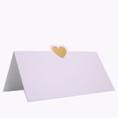 Bordkort - Hvid med guld hjerte - 10 x 5 cm - 10 stk