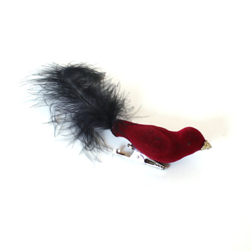 Fugl Rød Velour - med klips - L 14 cm lang x H 3 cm