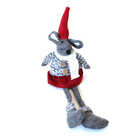 Julemus Pige Boucle 40 cm – Rød, hvid og grå