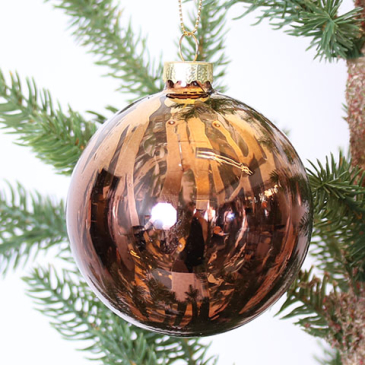 Julekugle glas - Ø 8 cm- Gylden brun mønster