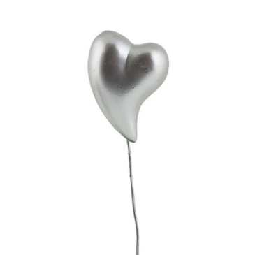 Hjerte på Pind - Sølvfarvet - Ø 6,5 cm