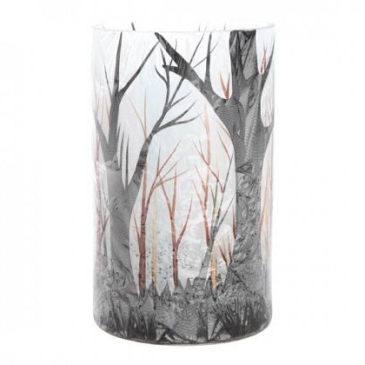 Fyrfadsglas med skov - Brun og Hvid - H 12,5 cm Ø 10 cm