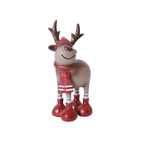 Julerensdyr figur - Han 14 cm- Brun og rød