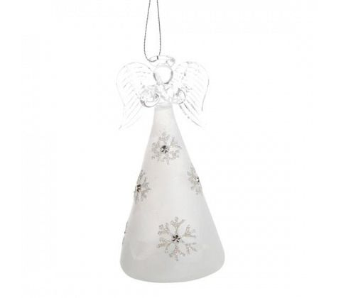 Engel i glas med LED lys - 13 cm - Hvid
