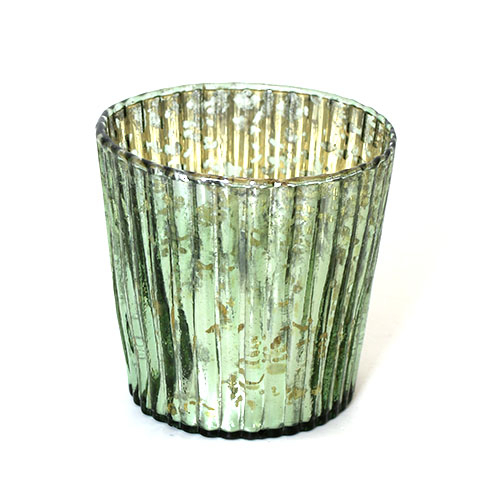 Fyrfadsstage glas Rainbow rillet - H 7,5 cm - Olivengrøn