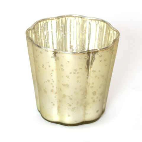 RESTSALG - Fyrfadsstage glas Rainbow bølget - H 7,5 cm - Champagne