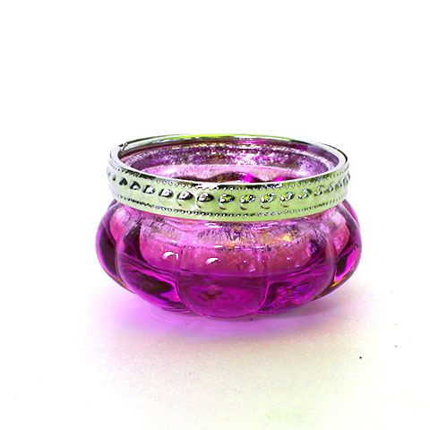 Fyrfadsstage glas - Pink med metalkant - 3,5 cm