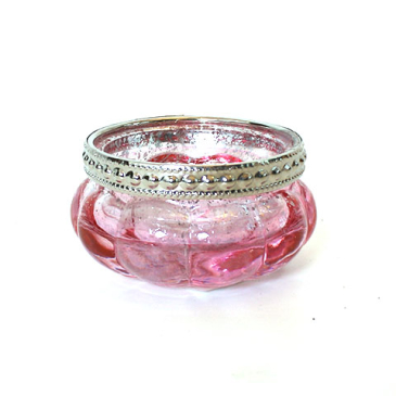Fyrfadsstage glas - Rosa med metalkant - 3,5 cm