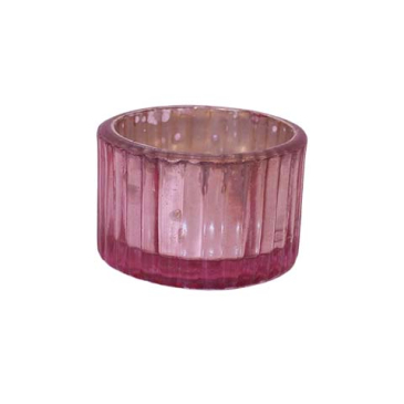 Fyrfadsstage rillet glas - Rosa - 3 cm
