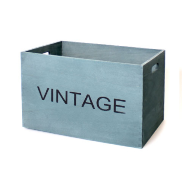 Vintage Trækasse - blågrå - L 37 x H 23 x B 26 cm