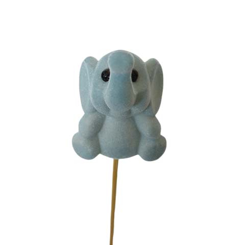 Lyseblå Elefanter på pind - 2 stk - H 6 cm