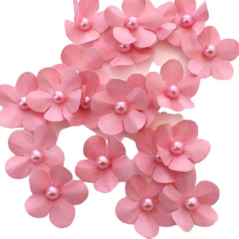 Lys pink papir blomster 2,5 cm