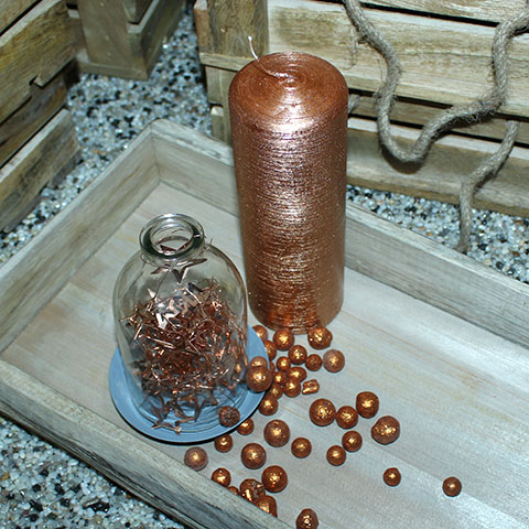 Dekorations flaske på zink fad - H 12,5 x Ø 9 cm