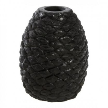 Lysestage Kogleform sort- Keramik - H 9,5 cm