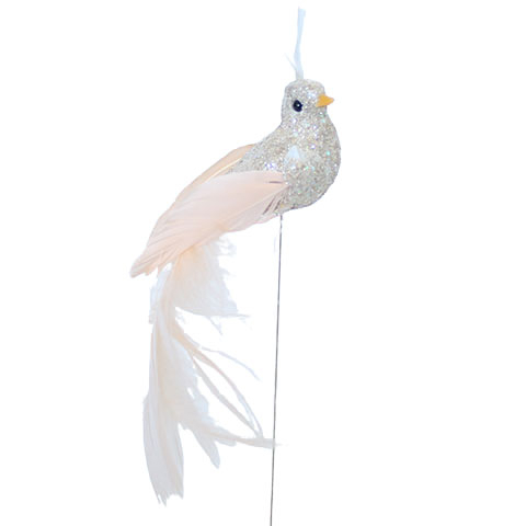 Billede af Fugl med lang hale - Champagnefarvet- L 12 cm