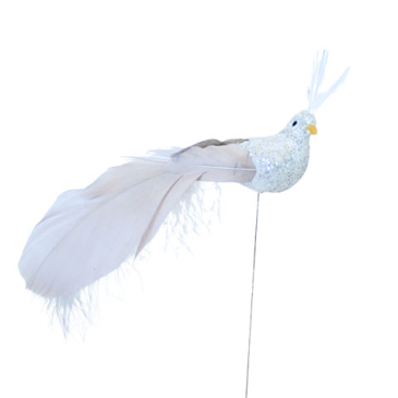 Fugl med lang hale - Sølvfarvet- L 12 cm