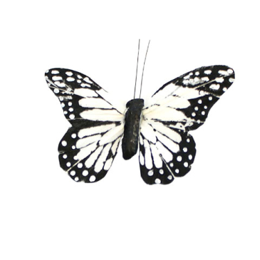 Sommerfugl fjer - Sort hvid - 8 cm