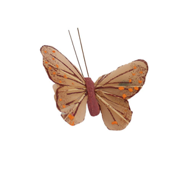 Sommerfugl fjer - Bordeaux og laksefarvet - 6 cm