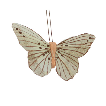 Sommerfugl fjer - Laksefarvet og råhvid - 8 cm