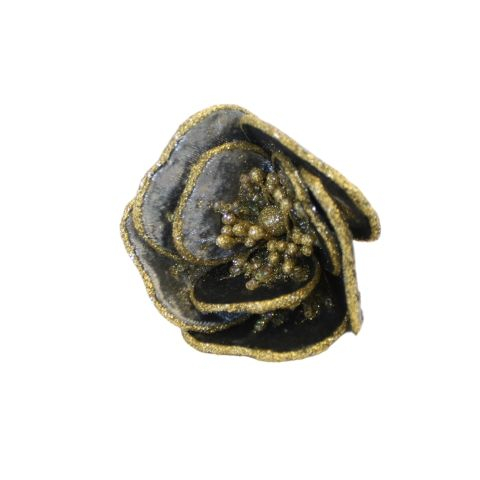Blomst i velour - Ø 15 cm - Grå og guld farve