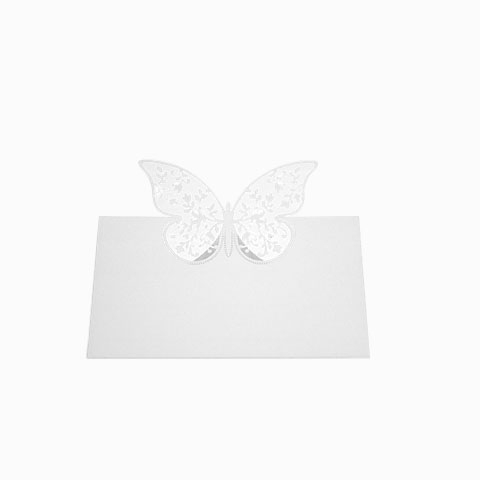 Bordkort - Hvid med sommerfugl - 10 stk