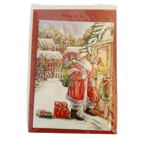 Billede af Julekort m sølv - 7x11 cm - Julemand ved dør hos Mystone