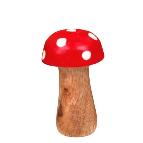 Svamp i træ m rød top - H 7,5 cm